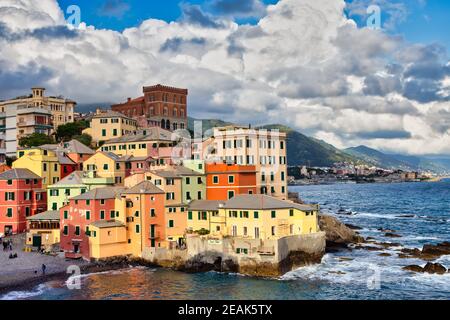 Boccadasse marina panoramica a Genova, Italia Foto Stock