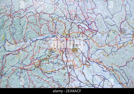 Rete di autobus mappa visualizzata in Maribor, Slovenia Foto Stock