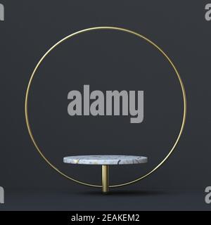 Sfondo astratto anello d'oro e marmo stand 3D Foto Stock