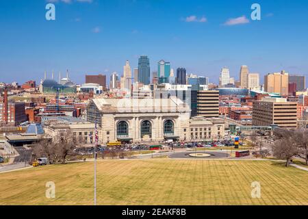 Vista dello skyline di Kansas City in Missouri Foto Stock