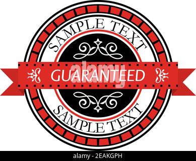 Etichetta retrò o banner in rosso, bianco e nero con nastro decorativo e testo Illustrazione Vettoriale