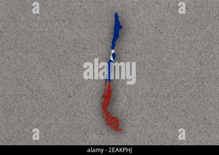 Mappa e bandiera del Cile su feltro Foto Stock