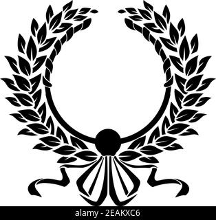 Corona circolare bianca e nera con un decorativo nastro e arco isolati su sfondo bianco Illustrazione Vettoriale