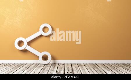 Condividi Symbol sul pavimento in legno contro la parete Foto Stock