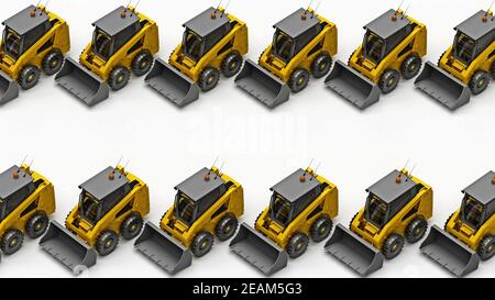 fila di bulldozer piccoli sopra la vista con spazio di copia. rendering 3d Foto Stock