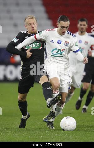 Maxence CAQUERET di Lione durante la Coppa di Francia, round di 64 partita di calcio tra Olympique Lyonnais e AC Ajaccio il mese di febbraio / LM Foto Stock