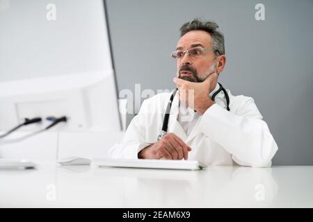 Vecchio uomo triste Dottore stress e dolore Foto Stock