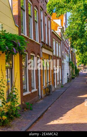 Strada stretta nel centro di Delft, Paesi Bassi Foto Stock