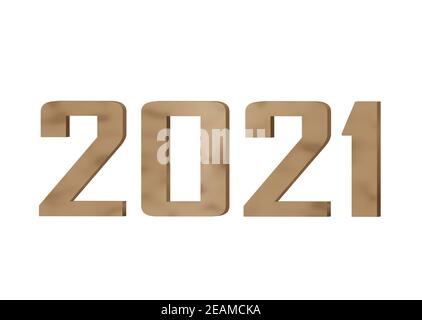 metal numero new year 2021 isolato su sfondo bianco, rendering 3d Foto Stock