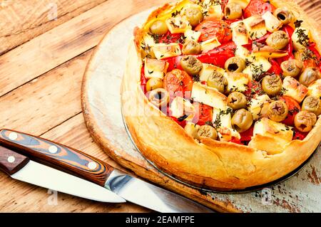 Torta al formaggio e al pepe fatta in casa Foto Stock