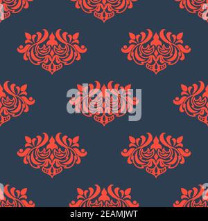 Motivo floreale senza cuciture di colore rosso con elementi arabescati in stile damask isolato su sfondo grigio per carta da parati, piastrelle e tessuti in sq Illustrazione Vettoriale