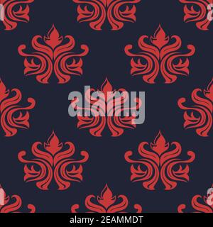 Motivo arabescato floreale di colore rosso senza cuciture con motivi in stile damask adatti per carta da parati, piastrelle e tessuti isolati su sfondo bue Illustrazione Vettoriale