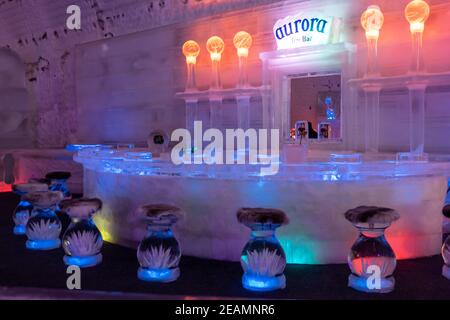 L'Aurora Ice Museum and Bar at Chena Hot Springs di Fairbanks, Alaska, ospita il più grande ambiente ghiacciato del mondo tutto l'anno Foto Stock