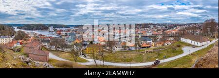 Vista aerea della città norvegese Halden Foto Stock