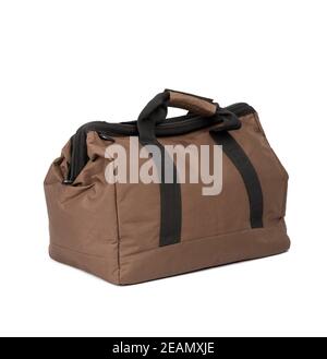 borsa da viaggio in tessuto marrone con manici Foto Stock