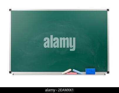 bianco verde scuola gesso bordo isolato su sfondo bianco, copia spazio Foto Stock