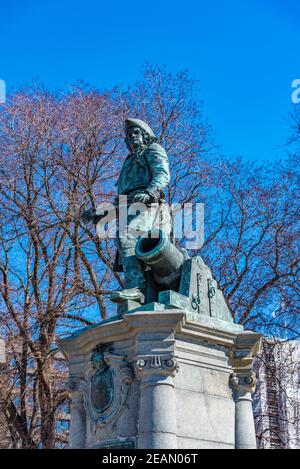 Statua dell'ufficiale navale norvegese-danese Peter Wessel Tordenskjold a Oslo, Norvegia Foto Stock