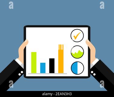 Dati aziendali con tablet - Design piatto Foto Stock