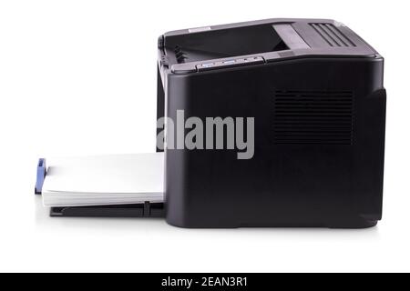 Stampante laser domestica compatta su sfondo giallo Foto stock - Alamy