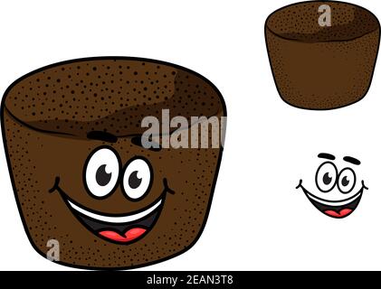 Buon pane di segale fresco di colore marrone con grande sorriso e. occhi grandi isolati su sfondo bianco per il design dell'industria dei prodotti da forno Illustrazione Vettoriale