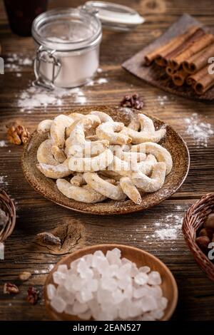 Deliziosi rotoli di vaniglia a forma di mezzaluna Foto Stock