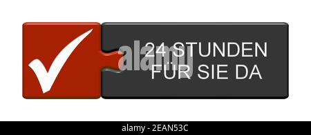 Puzzle pulsante grigio blu che mostra 24 ore lì per voi In lingua tedesca - illustrazione 3D Foto Stock