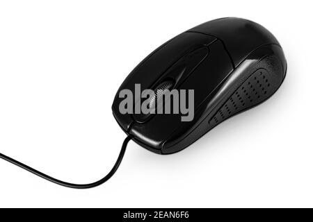 Calcolatore nero mouse isolati su sfondo bianco Foto Stock