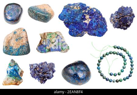 set di varie pietre minerali azurite naturale gemma Foto Stock