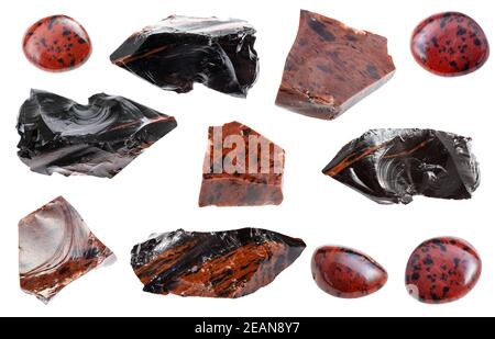 Collezione di varie pietre obsidiane mogano Foto Stock