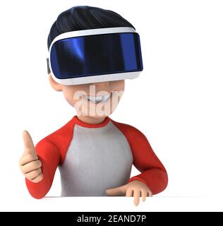 Divertente illustrazione 3D di un bambino di cartoni animati con una realtà virtuale casco Foto Stock