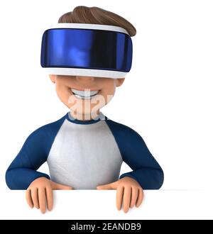 Divertente illustrazione 3D di un bambino di cartoni animati con una realtà virtuale casco Foto Stock