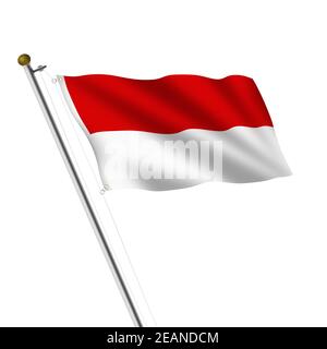 Indonesia flagpole 3d illustrazione su bianco con tracciato di ritaglio Foto Stock