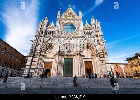 Facciata della Cattedrale, Siena, Patrimonio dell'Umanità dell'UNESCO, Toscana, Italia, Europa Foto Stock