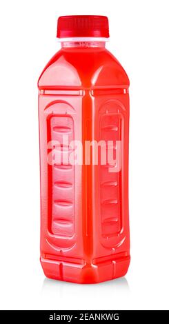 Succo di frullato di frutta rossa in una bottiglia isolata su bianco sfondo Foto Stock
