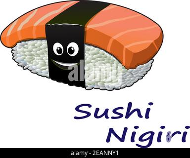 Giapponese pesce sushi nigiri isolato su sfondo bianco. Adatto per la cucina, la gastronomia e il design del menu del ristorante Illustrazione Vettoriale