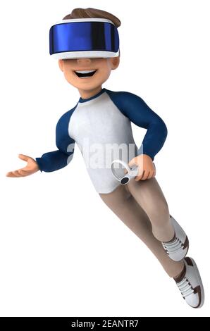 Divertente illustrazione 3D di un bambino di cartoni animati con una realtà virtuale casco Foto Stock