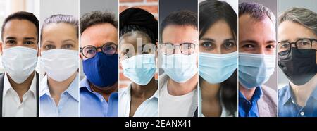 Gruppo di persone diverse che indossa maschera facciale Foto Stock