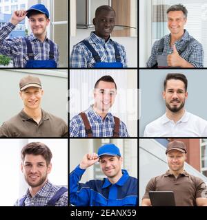 Ritratto di Collage di diversi addetti ai lavoratori Foto Stock