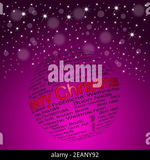 Merry Natale wordnube su sfondo viola lucido - illustrazione Foto Stock