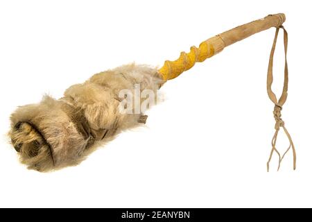 Mallets indiano del tamburo in pelle di ravide con verniciato giallo bastone Foto Stock