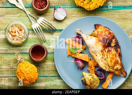 Pernice arrosto con zucca Foto Stock