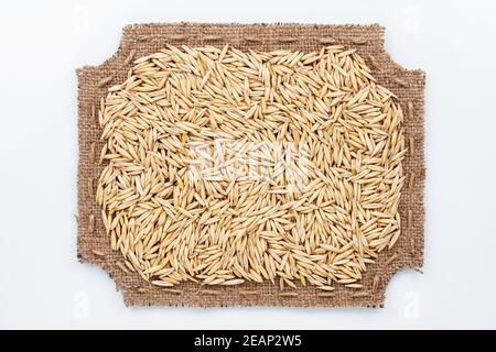Telaio figurato in grani di burlap e avena Foto Stock