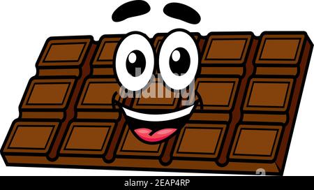 Personaggio di cioccolato cartoon con viso, occhi, bocca e sorriso. Isolato su sfondo bianco. Adatto per il design di caffè, caramelle e cibo Illustrazione Vettoriale