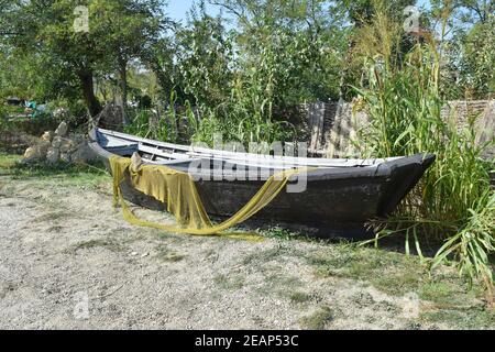 Barche da pesca e reti Foto Stock