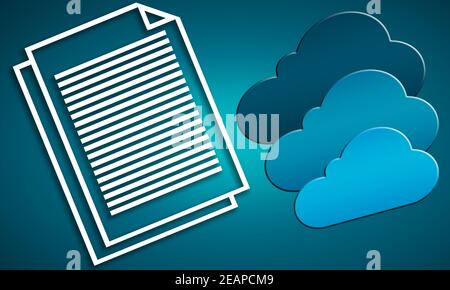 Icona blu del cloud Internet e documento di testo con riga bianca Foto Stock