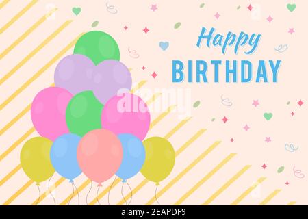 Colorato moderno felice compleanno ballons sfondo Illustrazione Vettoriale