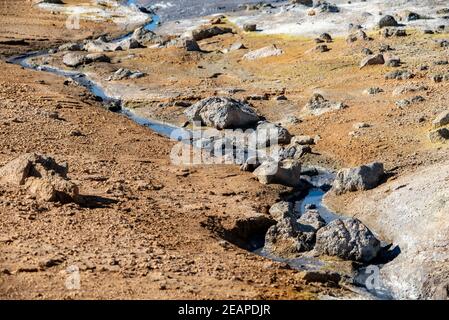 Regione geotermica di Hverir in Islanda vicino al lago Myvatn, Islanda Foto Stock