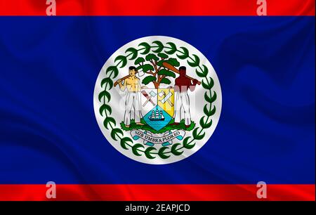 Bandiera Belize paese su wavy tessuto di seta panorama di sfondo Foto Stock