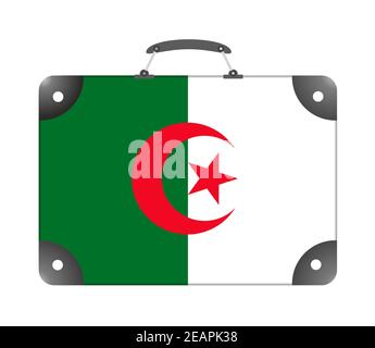 Bandiera algerina sotto forma di valigia di viaggio su sfondo bianco Foto Stock