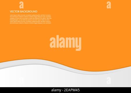 Vettore moderno semplice sfondo arancione ondulato con effetto carta. Sfondo con onde grigie e bianche. Testo di esempio. Illustrazione Vettoriale